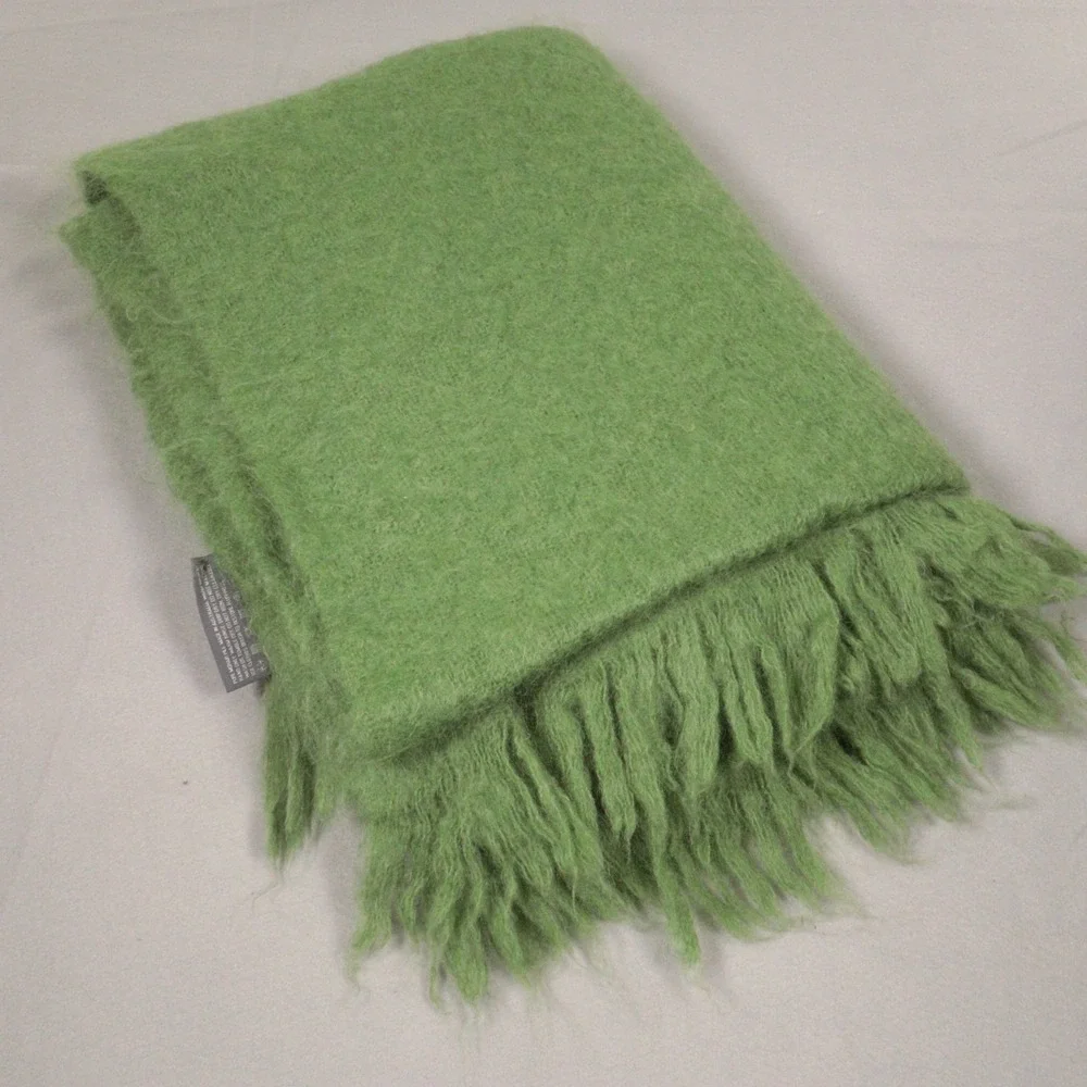 Vintage St Albans Pure Mohair Throw Blanket Fringe Green Australia  50